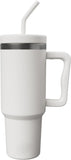 Double wall insulated coffee tumbler with sturdy handle.