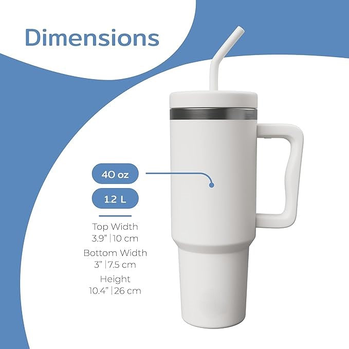 Leakproof travel mug tumbler with comfortable side handle.