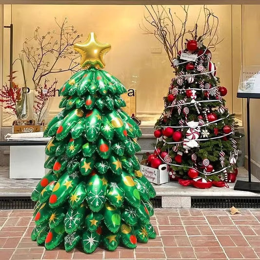 Christmas Tree Balloon Set – Metallic Chrome Dark Green Foil Balloons for Holiday Decor +Free Bonus Candy Balloon + Pump